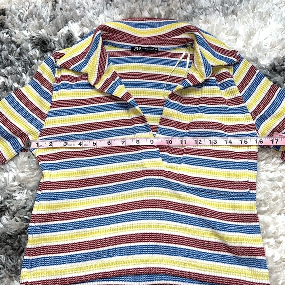 Zara Multistripe Cropped Knit Red Yellow Blue Top - Picture 6 of 9